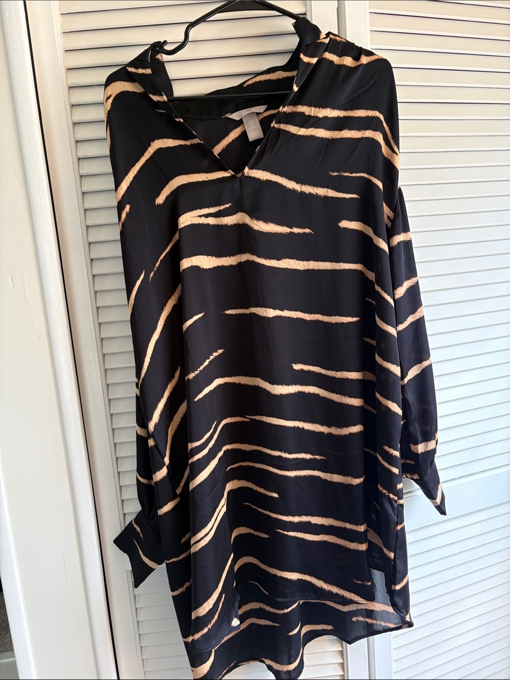 H&M Black Dress with Tan Striped Print
